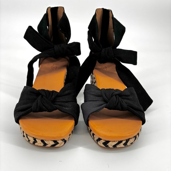 NWOT UGG Women's Yarrow Black Suede Espadrille Wedge Sandals Ankle Bow Straps - Picture 4 of 9